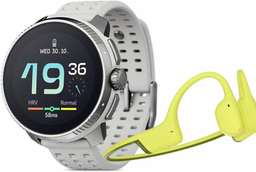 SUUNTO Race Stainless Steel GPS Sports Watch with Bone Conduction Headphones - Birch & Lime