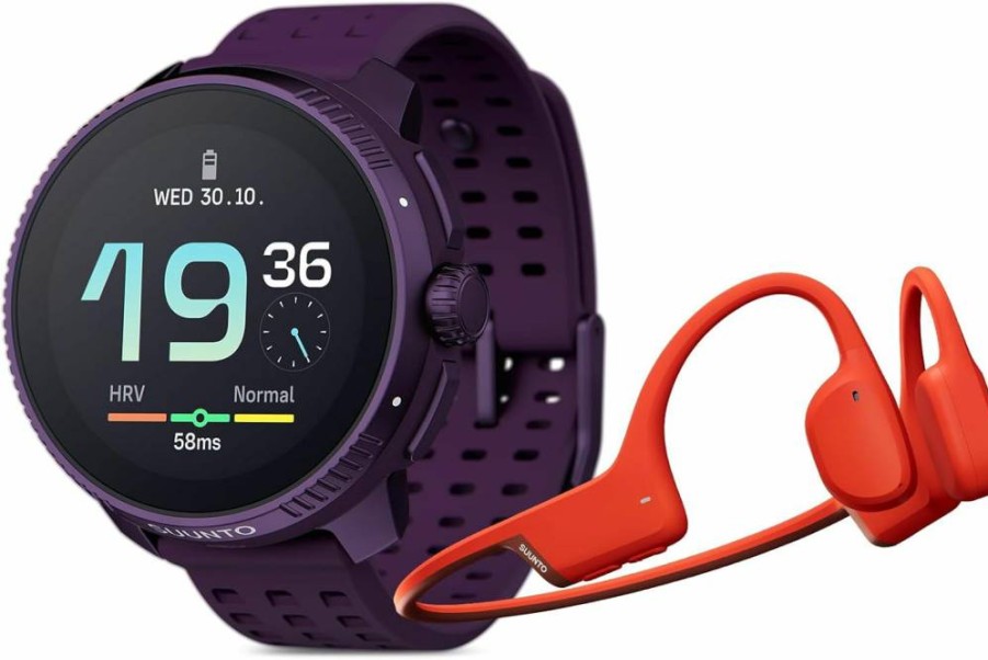 SUUNTO Race Titanium GPS Sports Watch with Heart Rate Monitor – Amethyst Edition & Bone Conduction Headphones in Red