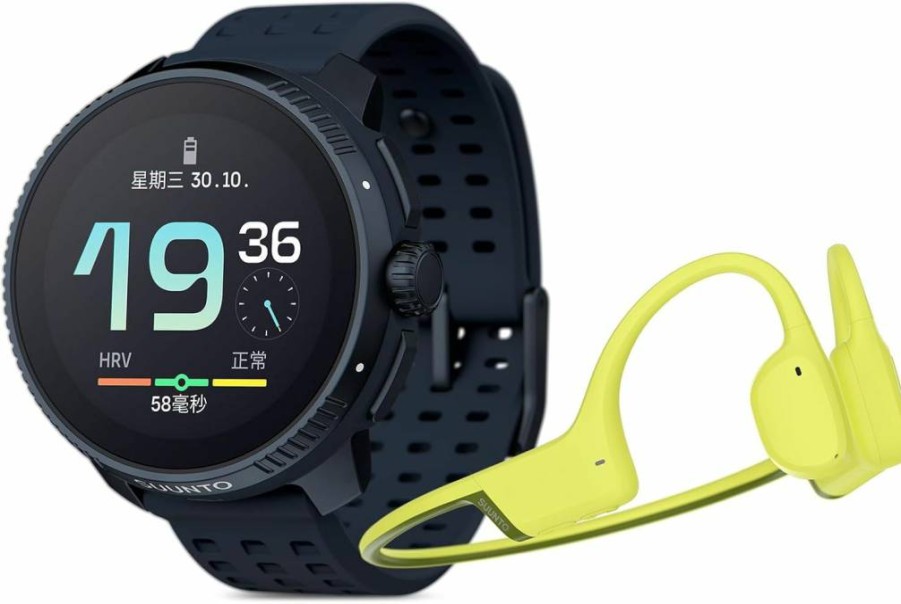 SUUNTO Race GPS Sports Watch with Stainless Steel Case and Bone Conduction Headphones - Midnight & Lime Color