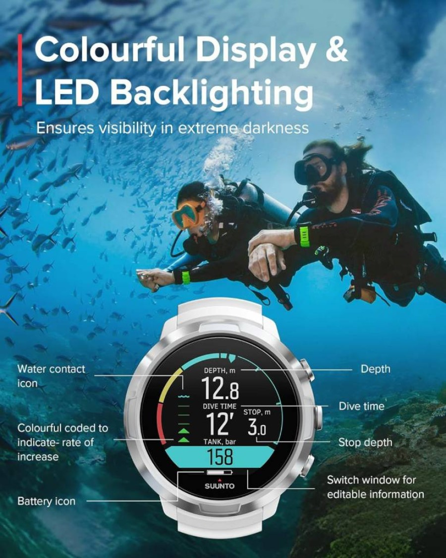 SUUNTO D5 彩色腕带潜水电脑表 – 专业潜水计算机，高清晰彩色显示屏，多功能潜水装备