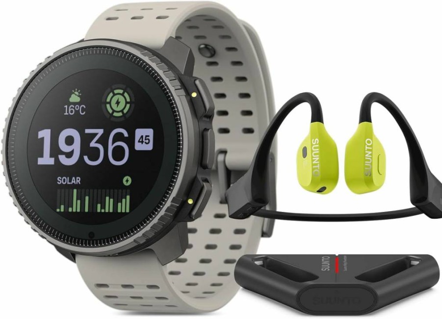SUUNTO Vertical Titanium Solar Sand - Open-Ear Bone Conduction Headphones with Solar Charging, Lime Color
