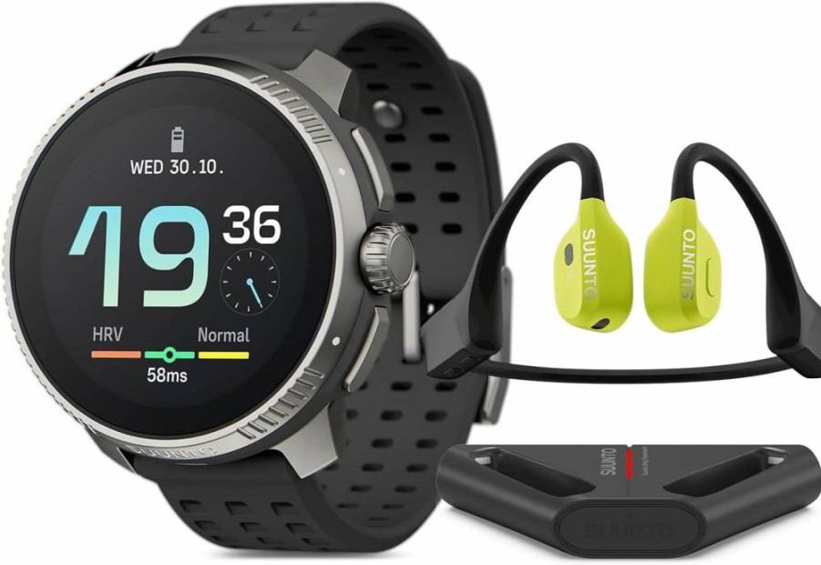 SUUNTO Race Titanium GPS Sports Watch - Charcoal Black with Bone Conduction Headphones for Running & Outdoor Activities