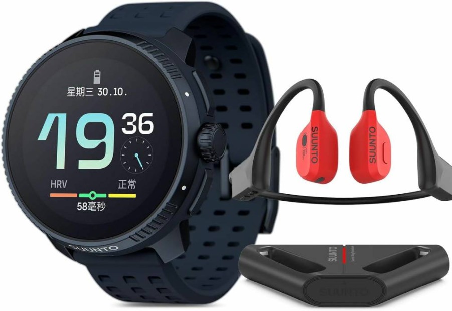 SUUNTO Race GPS Sports Watch - Stainless Steel Midnight Edition with Bone Conduction Headphones (Red)