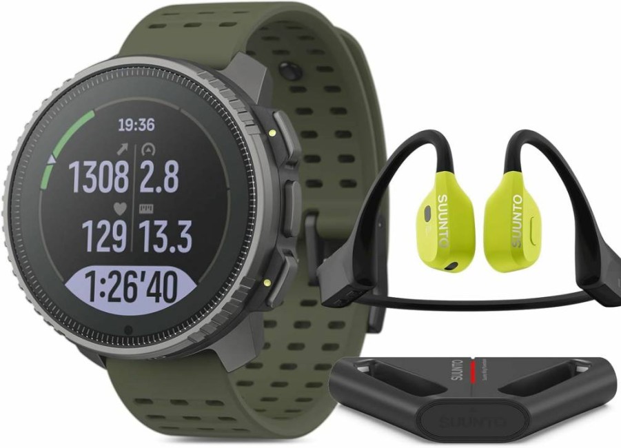 SUUNTO Vertical Titanium Solar - Open-Ear Bone Conduction Headphones with Solar Charging, Forest Green