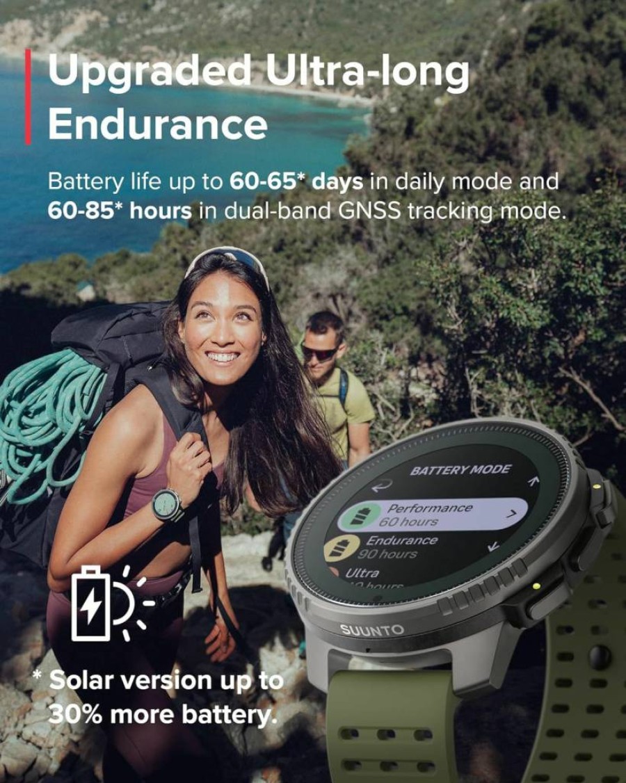 SUUNTO Vertical Titanium Solar GPS Watch with Open-Ear Bone Conduction Headphones in Forest Wing Red