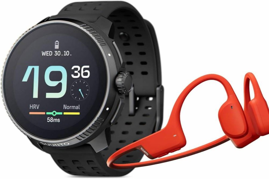 SUUNTO Race Stainless Steel GPS Sports Watch with Bone Conduction Headphone - Black & Red, Premium Fitness Tracker for Running Cycling Swimming