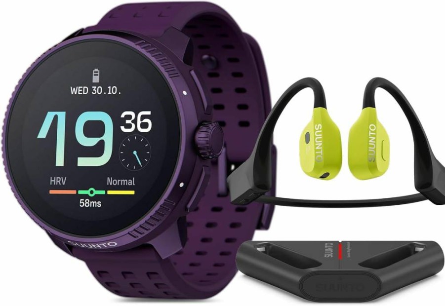 SUUNTO Race Titanium GPS Sports Watch with Bone Conduction Headphone - Amethyst & Lime