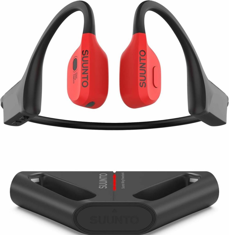 SUUNTO Wing Open-Ear Bone Conduction Headphones - Wireless Bluetooth Sport Headset with Head Movement Control, HD Mic, IP67 Sweatproof, Safety Lights, 30H Playtime & Charging Stand in Lime