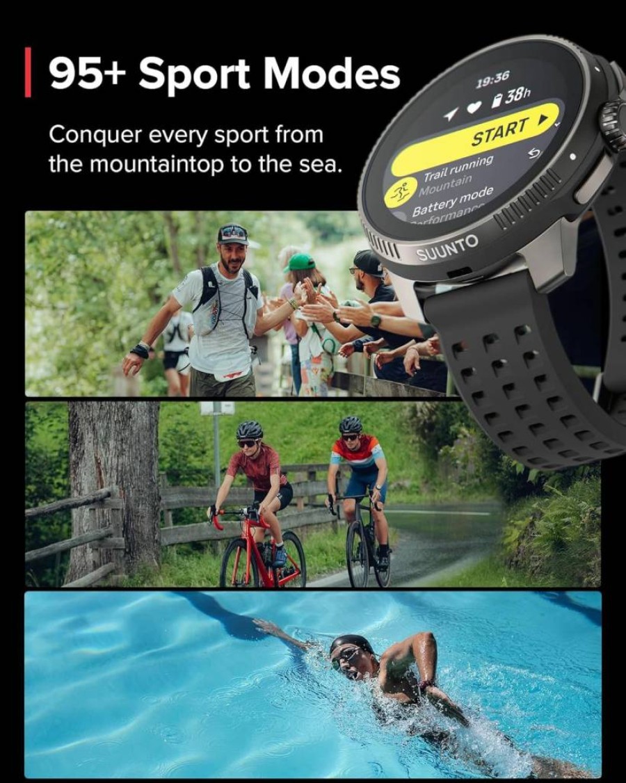 SUUNTO Race Titanium GPS Sports Watch - Charcoal Black with Bone Conduction Headphones, Red