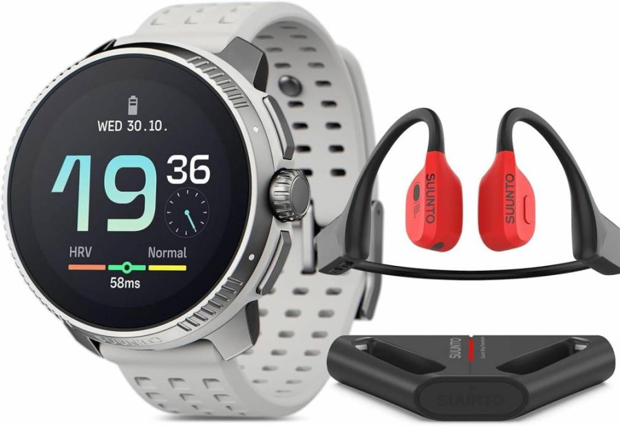SUUNTO Race Stainless Steel GPS Sports Watch with Bone Conduction Headphone - Birch & Red