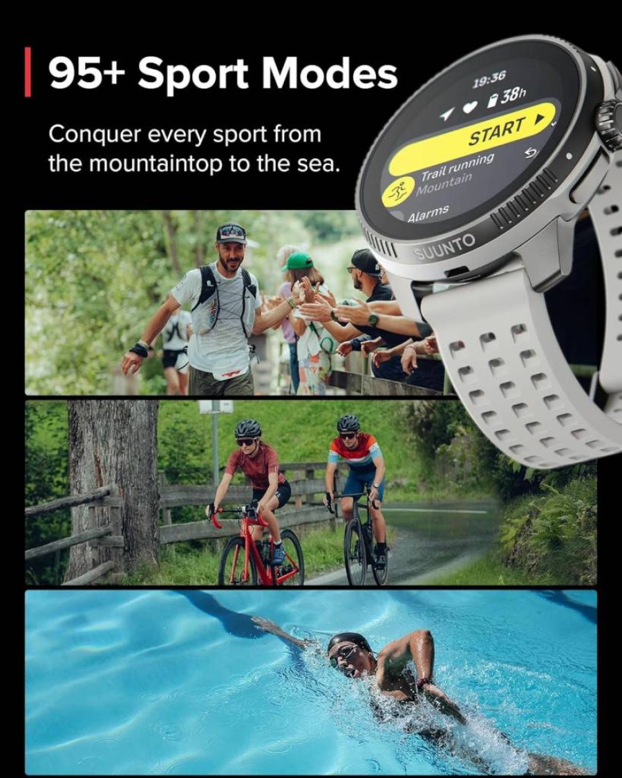SUUNTO Race Stainless Steel GPS Sports Watch with Bone Conduction Headphone - Birch & Red