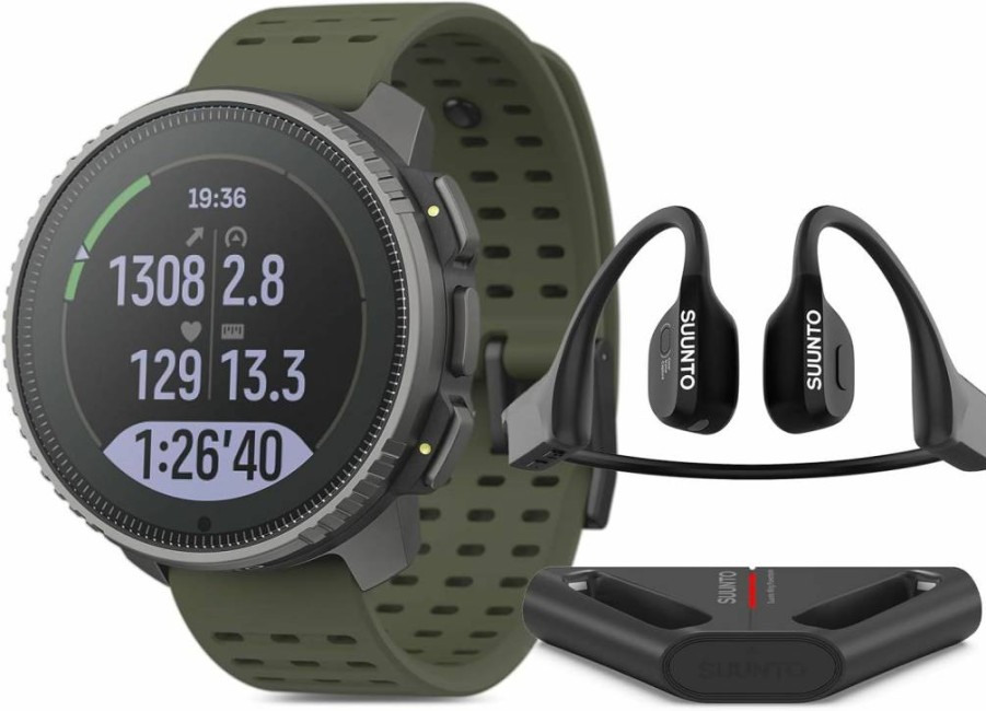 SUUNTO Vertical Titanium Solar Open-Ear Bone Conduction Headphones - Wireless Bluetooth Outdoor Sports Headset with Solar Charging, Forest Wing Black
