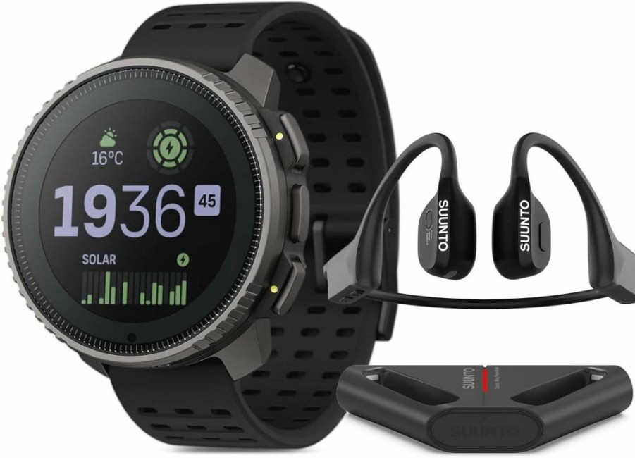 SUUNTO Vertical Titanium Solar Smartwatch with Open-Ear Bone Conduction Technology in Black