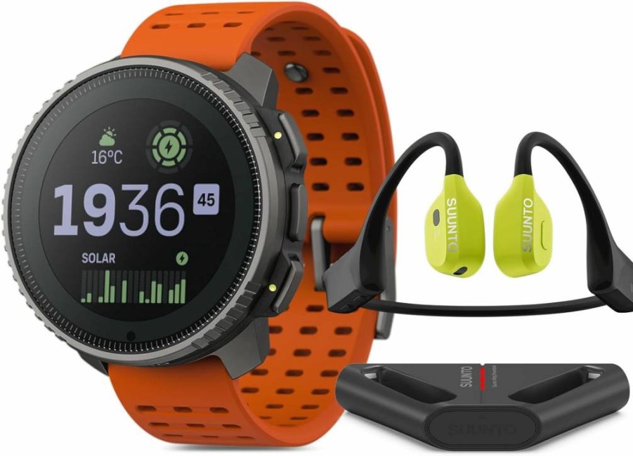 SUUNTO Vertical Titanium Solar Bone Conduction Headphones - Open-Ear Design, Canyon Wing & Lime Color