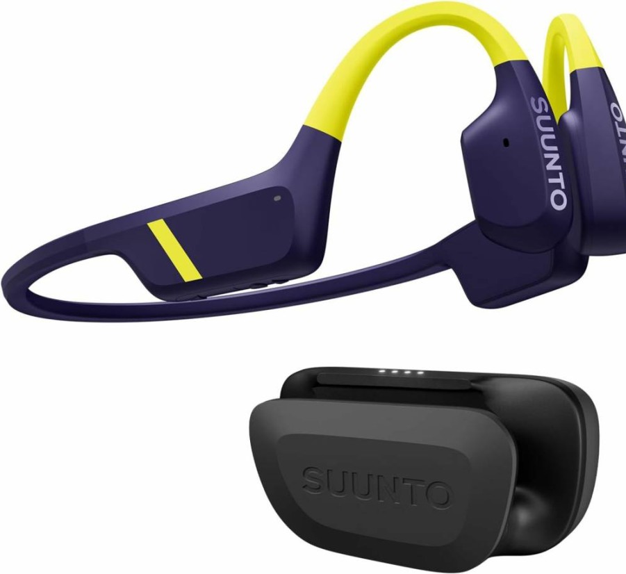 SUUNTO Aqua Bluetooth Bone Conduction Headphones – Open-Ear MP3 Player for Swimming, Running & Cycling, IP68 Waterproof, 32GB Storage, 30H Playtime with Power Bank, Lime Blue