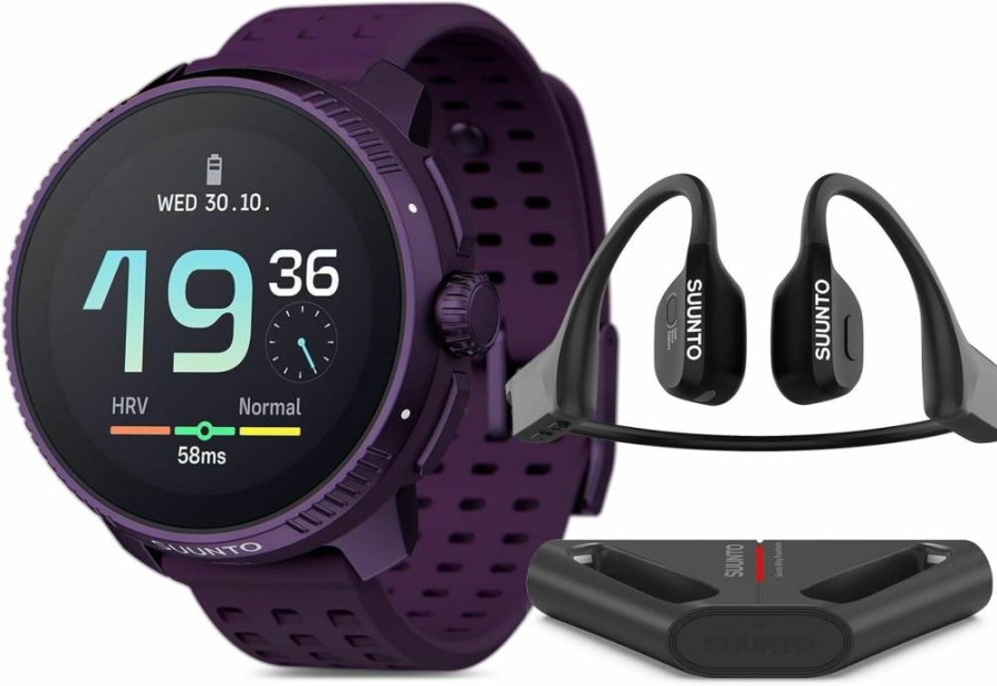 SUUNTO Race Titanium GPS Sports Watch with Amethyst Bezel & Wing Bone Conduction Headphone - Black