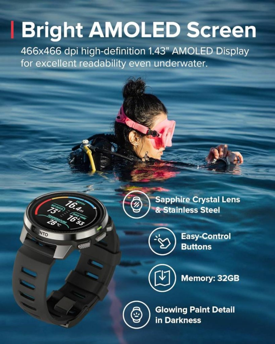 SUUNTO Ocean GPS Dive Computer & Multisport Watch with AMOLED Touchscreen, Wireless Tank Monitoring, Offline Maps, Dualband GNSS, 26-Day Battery - Sand