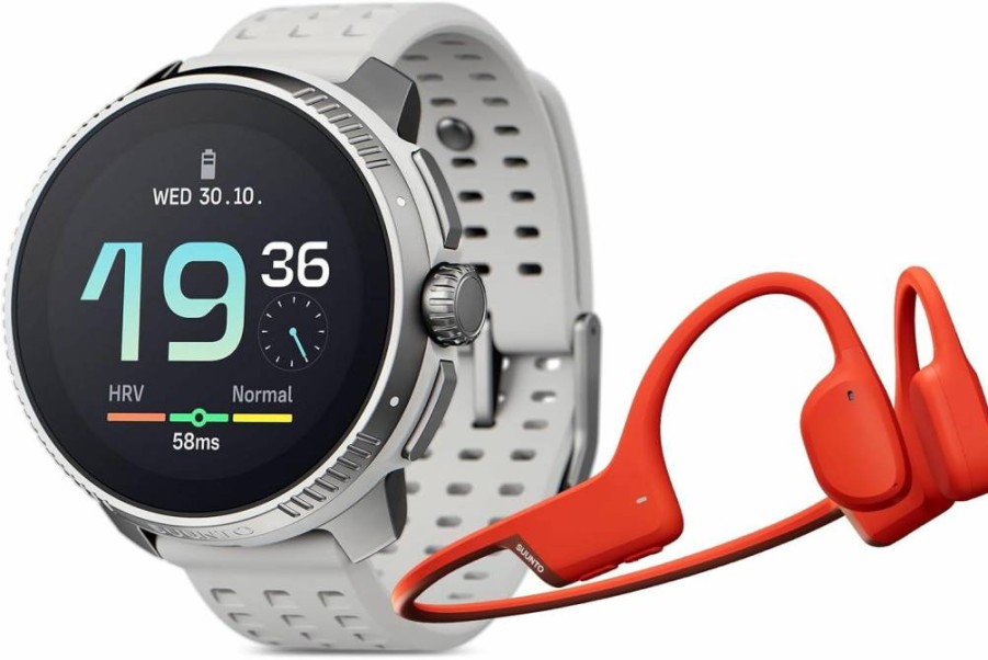 SUUNTO Race Stainless Steel GPS Sports Watch with Bone Conduction Headphone - Birch & Red