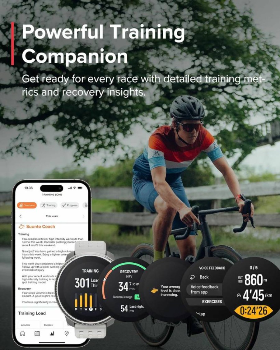 SUUNTO Race Stainless Steel GPS Sports Watch with Bone Conduction Headphone - Birch & Red